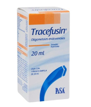 Oligometales endovenosos. Solución Inyectable Cada 100 ml. Contienen: Cloruro de Zinc 55.0 mg Sulfato cúprico pentahidratado 16.9 mg Sulfato de manganeso 38.10 mg Yoduro de sodio 1.30 mg Fluoruro de sodio 14.0 mg Cloruro de sodio 163.9 mg Cada frasco ámpula proporciona en electrolitos: Zinc 0.1614 mEq Cobre 0.0271 mEq Manganeso 0.0902 mEq Sodio 4.5493 mEq Sulfato 0.1172 mEq Yodo 0.0017 mEq Flúor 0.0666 mEq Cloro 0.7223 mEq Envase con 10 frascos ámpula de 20 ml.